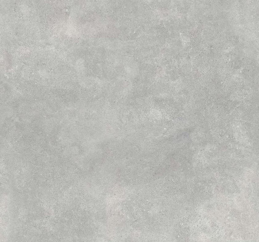 Ash grey concrete-look ceramic surface with fine mottling.